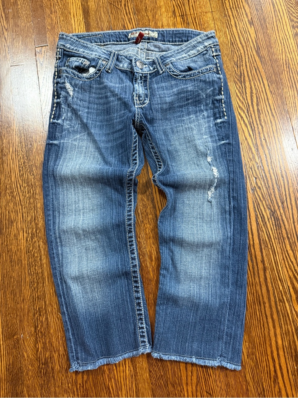 BKE Sabrina Crop Jeans Size 28 Heavy Stitch Raw Hem Capri